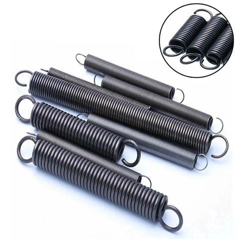 Top Shelf Stainless Steel Extension Springs, 2 Pack Heavy Duty Tension Coils With Dual Hooks, various sizes, ideal for workshop use.