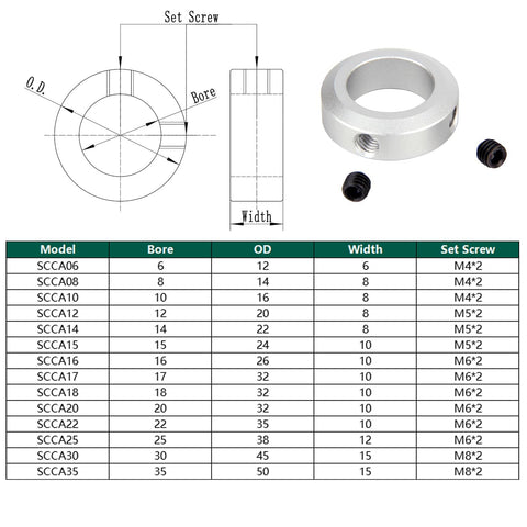 Solid 6mm Bore Shaft Collar With 12mm Outer Diameter And 6mm Width 6061 Aluminum Alloy Anodized Finish H7 Bore Tolerance Includes Two Set Screws Precision Stop Collar For Industrial Machinery And DIY Projects