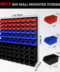 90 Piece Wall Mounted Plastic Storage Bins Organizer For Screws Nuts Bolts Nails Beads And Small Hardware Parts In Garage Or Shop Durable Multi Section Rack In Red Blue And Black
