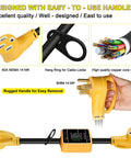 RV Surge Protector 50 Amp With 5000 Joules Surge Protection Voltage Monitor And Circuit Analyzer with easy grip handle shown