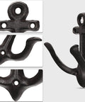 Nautical Sea Anchor Wall Hooks Set Of Four Cast Iron Vintage Coat Rack Heavy Duty Hangers For Bathroom Hallway Rustic Farmhouse Home Decor Built Different With Mounting Screws Black close-up of single black cast iron hook with mounting hole