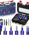 9 Piece Diamond Hole Saw Kit With Pilot Bit Adapter For Porcelain Ceramic Granite Marble And Stone in open case