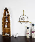 Wooden Boat Shelf With Three Shelves For Beachy Nautical Decor Free Standing Coastal Wall Display Ship Shape Bookcase Rustic