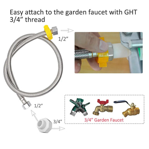 Heavy Duty Automatic Pet Water Bowl Stainless Steel Self Filling Dispenser For Dogs Cats Ducks Goats And Small Livestock Farm Yard Hands Free Top Tier Hydration Station connecting hose with brass connectors.