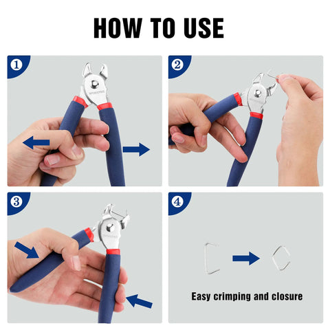 Step-by-step use of Pro Grade Hog Ring Pliers With 500 Pcs 3/4 Inch Galvanized Hog Rings for furniture and auto upholstery.