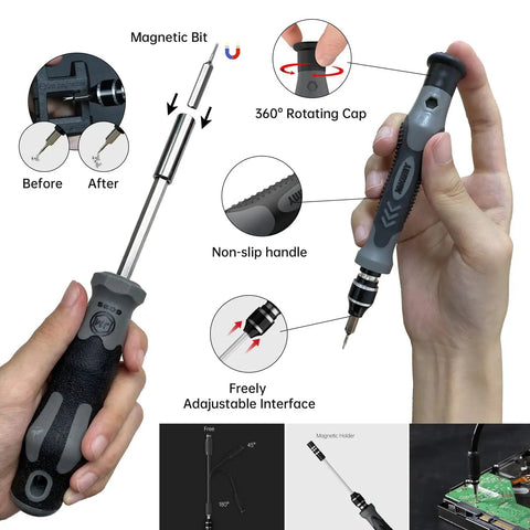 All In One Precision Screwdriver Set 201 In 1 Pro Electronics Repair Kit with magnetic bits and non-slip handle features