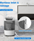 Compact Portable Washing Machine With Separate Spin Tub And Quick Drain Hose, 5.5 Lb Mini Laundry Washer For Apartments Dorms And RV Homes, Grey inlet and outlet hoses.