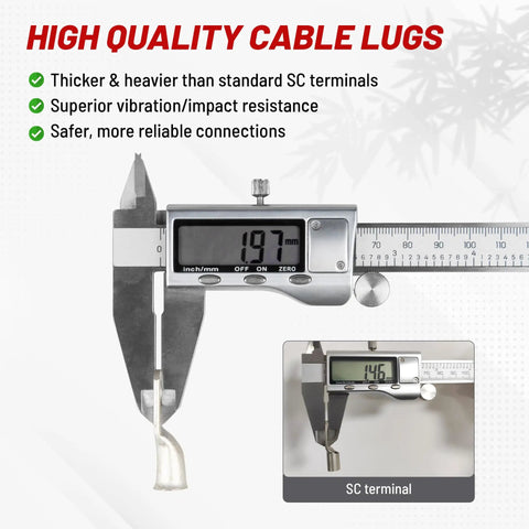 Caliper measuring tinned copper ring terminal from Marine Grade Wire Lugs Kit With 20 Pcs 4 AWG Tinned Copper Ring Terminals And Three To One Dual Wall Adhesive Heat Shrink Tubing Heavy Duty Rust Resistant Battery Cable Ends.