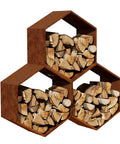 Hexagon Firewood Log Rack Built Tough With Honeycomb Design For Wood Storage Indoor Outdoor Use Durable Steel Pre Rust Finish Big Capacity
