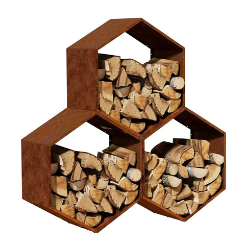 Hexagon Firewood Log Rack Built Tough With Honeycomb Design For Wood Storage Indoor Outdoor Use Durable Steel Pre Rust Finish Big Capacity