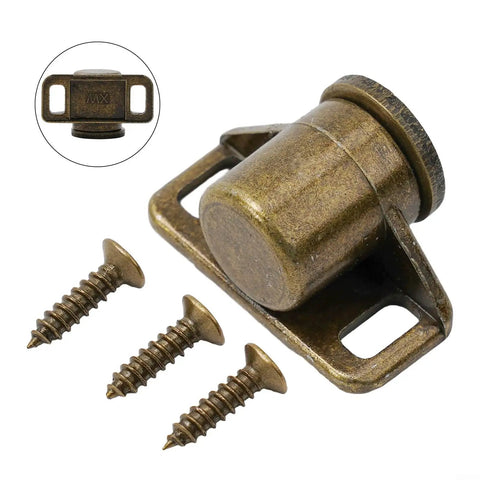 Magnetic Door Catch Zinc Alloy With Super Strong Hold For Cabinets Cupboards Closets Wardrobes And Sliding Doors Green Bronze Finish No Fuss Install Stays Put Includes Screws displayed with screws