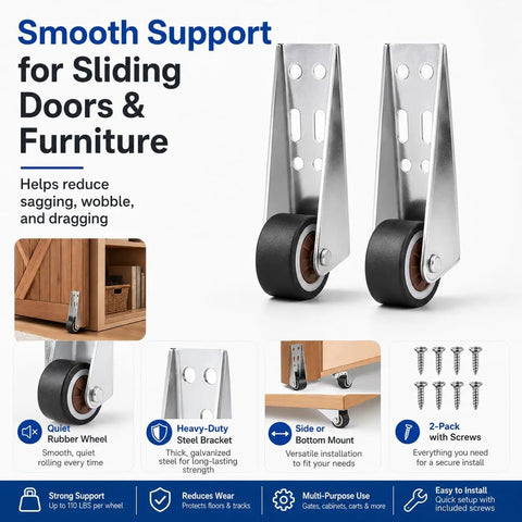 Dead Nuts Heavy Duty Vertical Track Roller Wheels With Quiet Rubber Casters and Zero Wobble Glide For Smooth Barn Doors Cabinets Closets And Home Workshop Builds