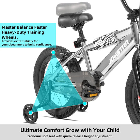 20 Inch Kids Bike For Boys And Girls Aged 7 To 10 With High Carbon Steel Frame BMX Style Kid Friendly Youth Bicycle Kickstand Silver Lightweight And Durable For Growing Riders with training wheels and comfort seat.