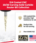 Heavy Duty Solid Carbide Up Cut Spiral Tapered Cnc Router Bits Set Smashes Through Wood And Aluminum Like Butter For Precision 2D 3D Carving With ZrN Heat Resistant Coating 18 Piece Pro Kit Takes 1 8 And 1 4 Shank - ZrN coated bit for 2D/3D carving with high wear resistance