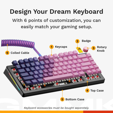 Close-up of Dope Gamer Setup Upgrade Custom Mechanical Keyboard With Knobby Volume Control 75 Perc Tenkeyless, featuring pink gradient keycaps.