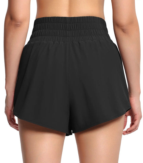 Back view of Athletic Skorts With Elastic Waistband Quick Dry 4 Way Stretch Fabric Mesh Liner Zipper Pockets Front Ruffle Hem Curved Hem Design Gym Ready Lightweight Training For Running Tennis And Workout Black