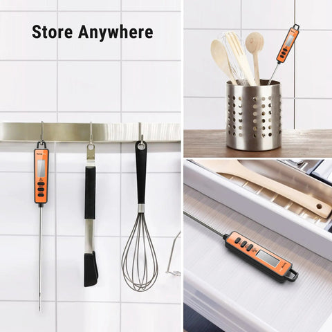 Digital Meat Thermometer For Cooking And Candy Making, Instant Read In 1 To 3 Seconds, 5.3 Inch Long Probe, Backlit Display shown in storage