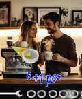 Front view of Breville espresso grinder with 6-piece white felt washer replacement set on a kitchen counter