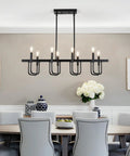 8 Light Black Rectangular Farmhouse Chandelier For Dining Room And Kitchen Island Modern Linear Pendant Light Over Table