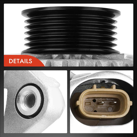 Close-up of 6-groove pulley and connectors for Beefed-Up 130 Amp Clockwise Alternator For Hyundai Santa Fe 2007 To 2009 And Kia Magentis 2007 To 2010