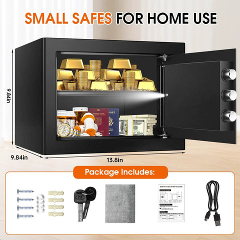 1.3 Cu Ft Small Fire Safe Box For Home With Electronic Keypad And Spare Keys Water And Fireproof Safe With 3 Removable Shelves