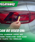 Hand applying Transparent Two Part Epoxy Resin For Quick DIY Repairs And Cold Weld Adhesive on car taillight crack.