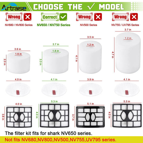 Diagram showing Premium Filter Replacement Kit Easy Fit For Rotator APEX DuoClean filters with correct and incorrect model sizes.