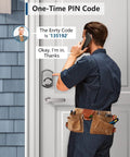 Professional installing Keyless Entry Door Lock With Keypad And Auto Lock, Smart Deadbolt For Front Door, Satin Nickel Finish.