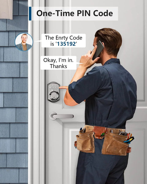 Professional installing Keyless Entry Door Lock With Keypad And Auto Lock, Smart Deadbolt For Front Door, Satin Nickel Finish.