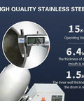 Kickass Commercial Sugar Coating Machine And Electric Candy Polisher Featuring Nine Variable Speeds Plus Integrated Dry Cycle measurement of stainless steel drum thickness.