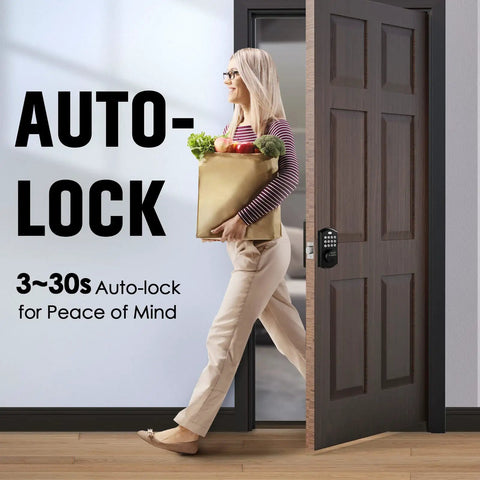 Keyless Entry Electronic Deadbolt Lock With Keypad Black 50 User Codes Alarm Auto Lock Battery Indicator Anti Hack Security Chip