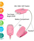 Kids Clip On Reading Light 3 Pack Battery Operated Dimmable Lamp With 12 CR2016 Batteries Included Flexible 360 Degree Neck For Bedtime Reading