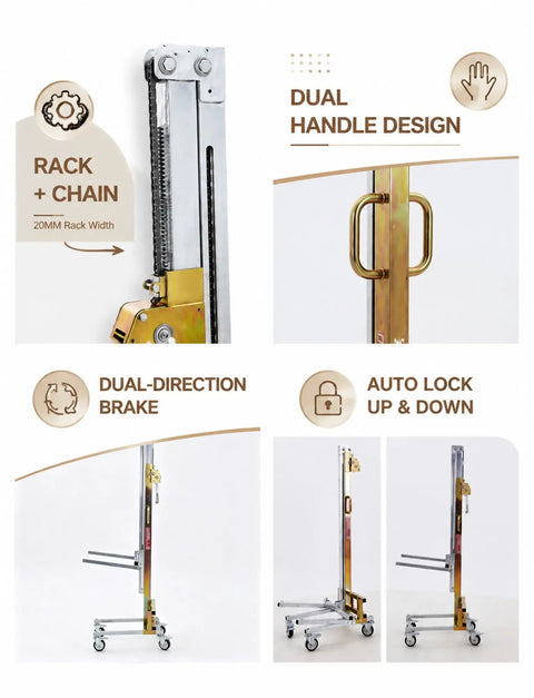 Heavy Duty Portable Lifting Stacker For Easy Wall Cabinet Installation And Heavy Panel Placement Manual Floor Material Lift with dual handle design.