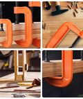 2 Inch C Clamp Set, Four Heavy Duty Steel C Clamps For Woodworking, Welding, And Building Projects, Industrial Strength With Anti Rust Finish, Non Slip Screws, 1 Inch Throat, Durable Orange Finish For A Reliable Grip on wood and metal