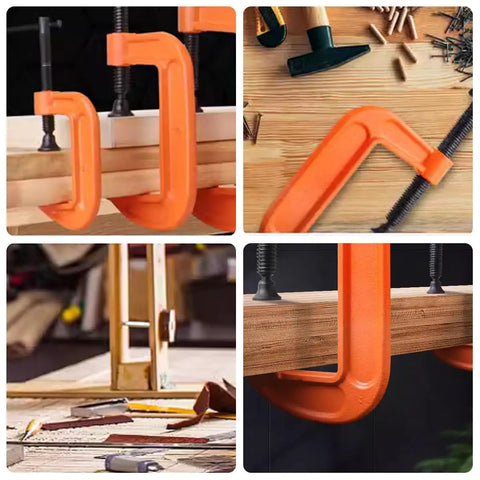 2 Inch C Clamp Set, Four Heavy Duty Steel C Clamps For Woodworking, Welding, And Building Projects, Industrial Strength With Anti Rust Finish, Non Slip Screws, 1 Inch Throat, Durable Orange Finish For A Reliable Grip on wood and metal