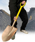 Person holding non sparking round point shovel with beryllium copper ergonomic handle in an industrial environment
