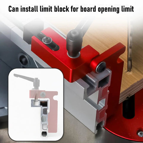 Heavy Duty T Track Miter Gauge Fence With Smooth Telescoping Slider For Table And Router Saw Aluminum Build limit block installation detail.