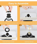 Instructions for assembling 3-Way Dimmable Noiseless Touch Control Table Lamp with 2 USB Ports and AC Power Outlet, showing steps.