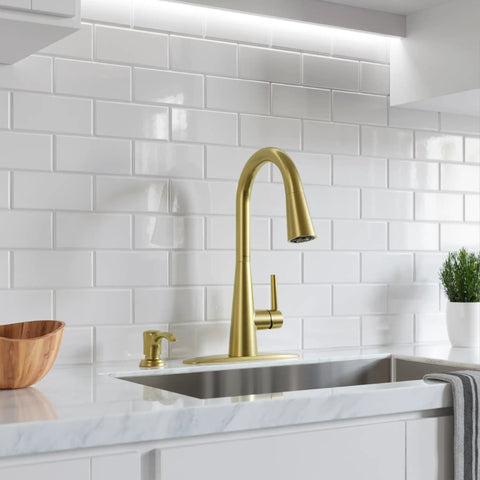Barulli Kitchen Faucet With Pull Down Sprayer And Soap Dispenser Single Handle High Arc Chrome Finish For Kitchen Sink