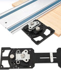 11-Position Adjustable Track Saw Square With CNC Machining For Top Notch Precision Cutting, 60 Degree, 45 Degree, 30 Degree And Other Positive And Negative Angle Stops, Universal Track Saw Accessory For Accurate Miter Cuts And Fast Layouts, black metal track saw guide on rail