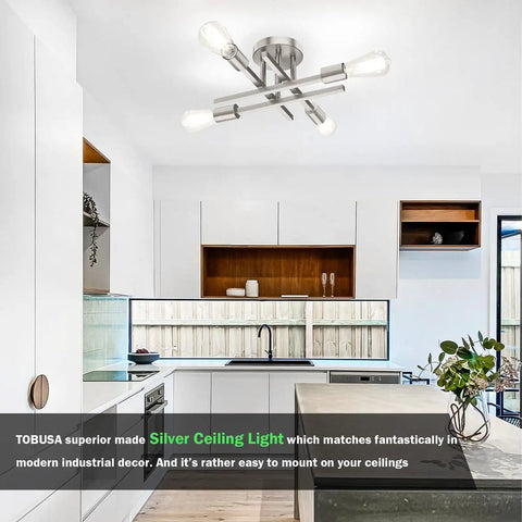 4 Light Dope Modern Industrial Sputnik Ceiling Light Fixture In Brushed Nickel Semi Flush Mount Silver Chandelier Kitchen