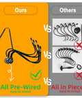 Comparison of prewired plug-in chandelier and disassembled parts for easy install vs hard install