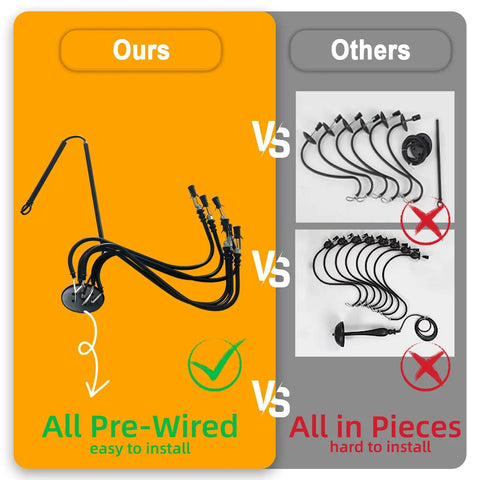 Comparison of prewired plug-in chandelier and disassembled parts for easy install vs hard install