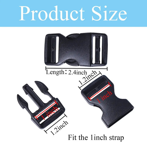 Four Pack 1 Inch Quick Side Release Buckles Dual Adjustable No Sew Clips for Nylon Webbing Replacement