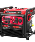 Dual Fuel Portable Inverter Generator 4400-Watt, gas powered with CO sensor, showing control panel and power outlets.