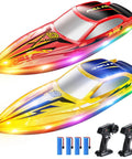 Two Pack Fast RC Boats For Kids With 4x1200mAh Batteries, 120 Minute Run Time, 7 LED Modes, Capsize Recovery, 2.4GHz Racing, Pool And Lake Toy