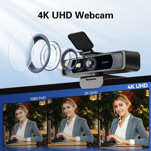 Lock In With This Crisp 4K Ultra HD Webcam Featuring A Broad 120 Degree Wide Angle Lens Smooth As Butter Zoom Meetings And Twitch Streams Reliable Usb Pc Camera For Your Daily Hustle, showcasing lens elements and screen comparison.