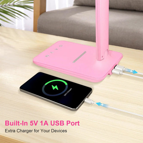 Deep Black First-Generation LED Desk Lamp With USB Port, Dimmable Table Light base with built-in USB charging port and phone