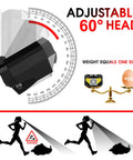 Image of Two Pack Rechargeable Headlamps For Outdoor Adventures With 1100 Lumen LED Beastly Bright White And Red Light, Waterproof, Motion Sensor, 8 Modes showing adjustable 60-degree angle and weight comparison to an egg.