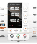 Front view of Go-To Adjustable DC Lab Power Supply 0-32V 0-6A Regulated Switching Bench Source with digital readout and knobs